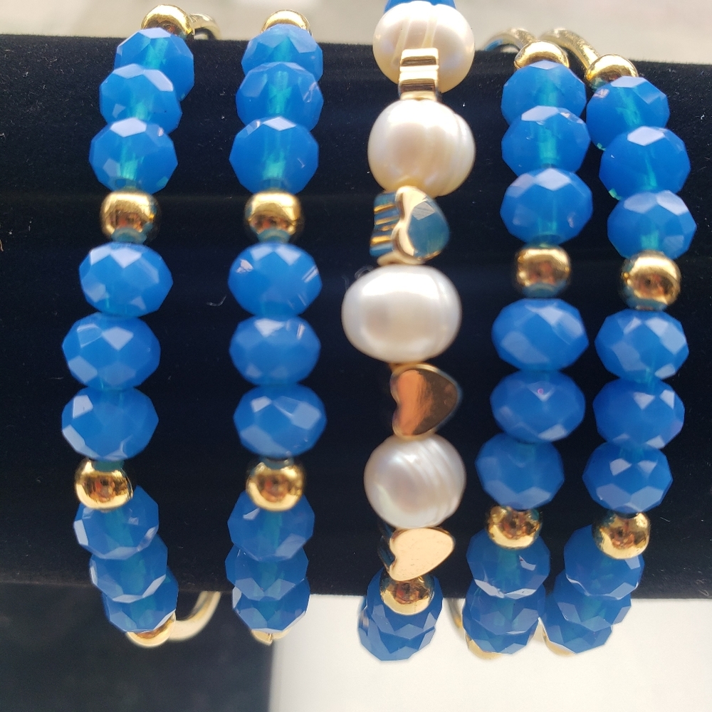 Set of 5 bracelets glass with river pearl